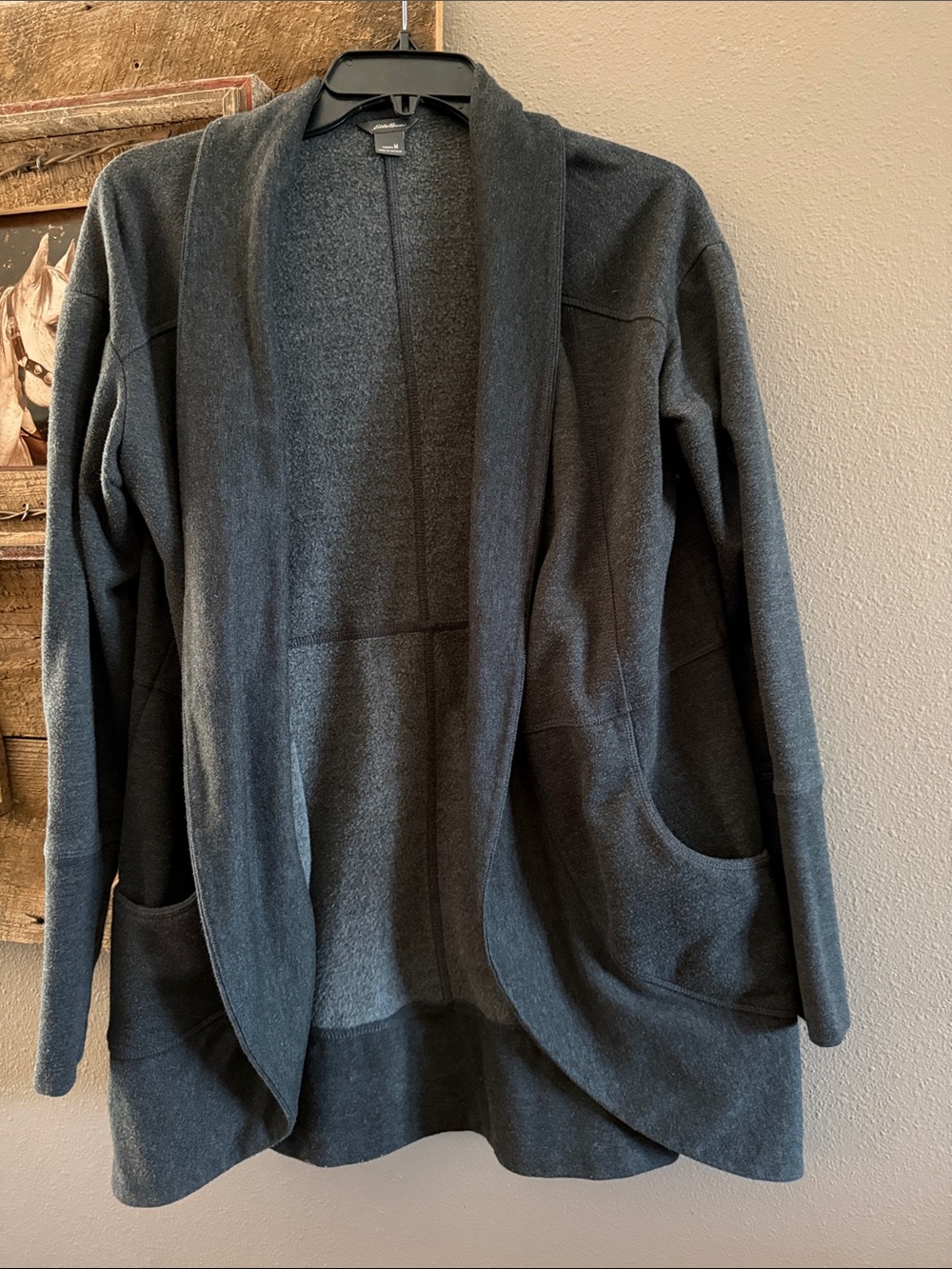 Eddie Bauer Dark Gray Open-Front Cardigan Blazer